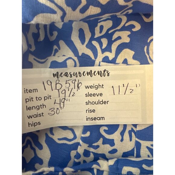 ZARA Large Blue & White Floral Belted Button-Down Midi Dress L Linen Blend Moroc - Picture 15 of 16